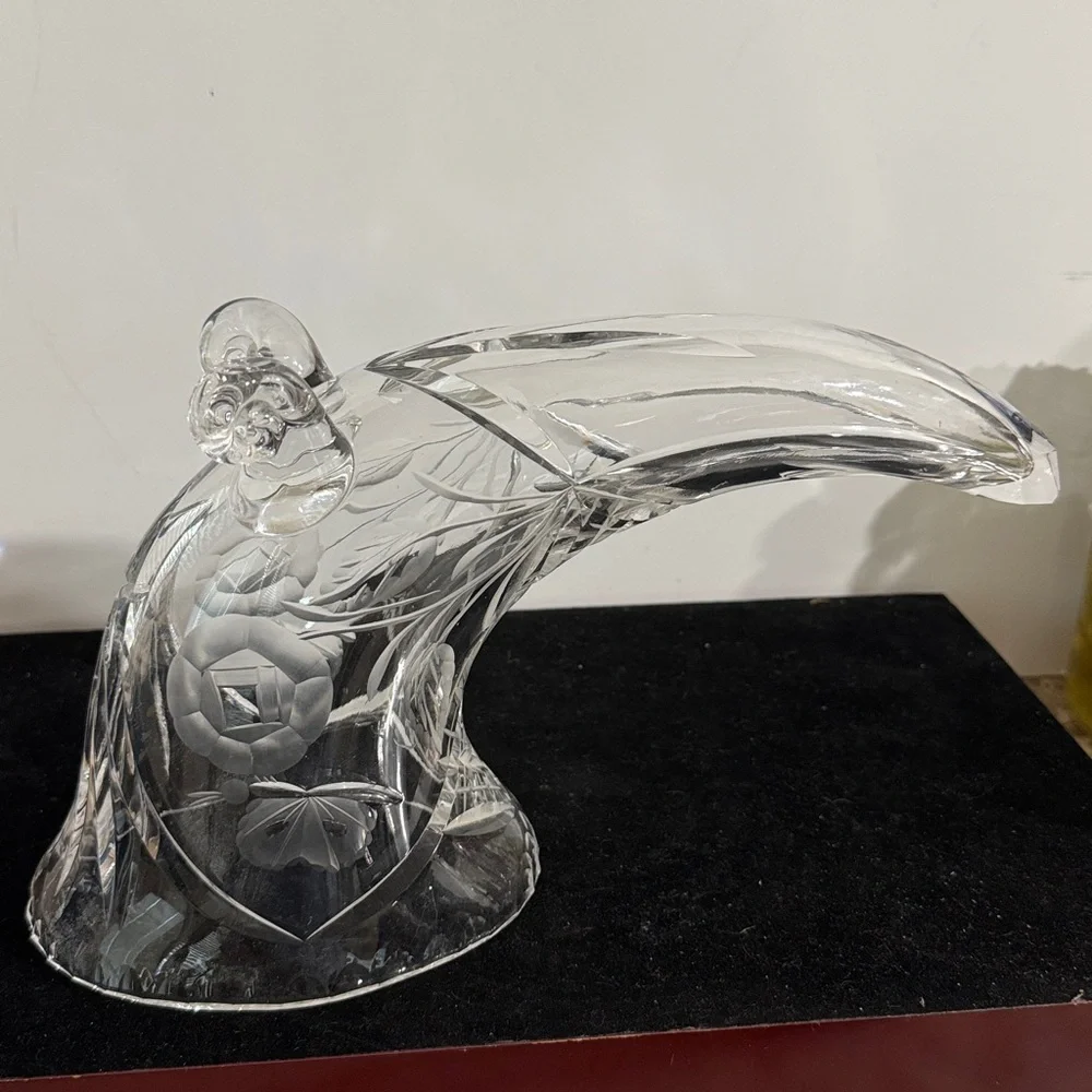 Beautiful Vintage West Germany Cornucopia Vase Hand Cut and Etched Crystal